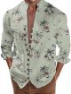 Mens Holiday Seaside Leisure Loose Button Stand Printed Shirt Long Sleeve Top Tee Shirts Girls