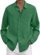 Men's Solid Color Casual Shirt Long Sleeve Loose Fit Linen Blend with Pockets Stretch Tee