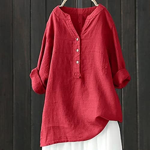 Loose Button Down Blouse Tops Stand Solid Sleeve Long Casual Women Linen Shirt Blouse Shirt and Long Skirt Set for
